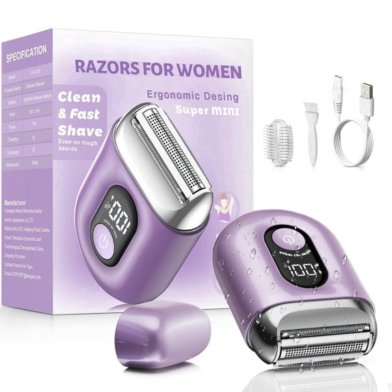 Nogroa Electric Razor for Women: Mini Electric Foil Shaver with IPX7 Waterproof Led Display - Rechargeable Bikini Trimmer - Cordless Portable Body Hair Trimmer for Underarm Leg Arm Face, Purple