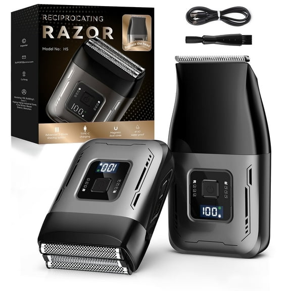Nogroa Electric Shaver for Men: Replaceable 2 in 1 Shaver Trimmer - Mini Electric Foil Razor for Beard/Face Rechargeable USB-C - IPX7 Waterproof Professional Cordless Beard Trimmer for Travel & Home