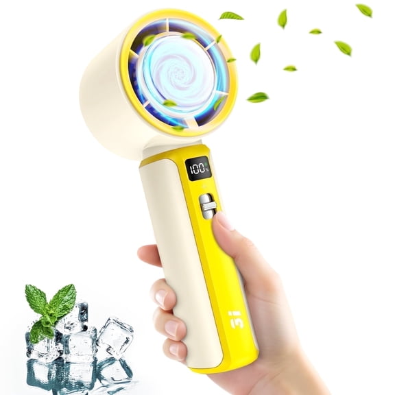 Portable Handheld Fan, 100 Speed Electric Personal Fan Rechargeable with LED Display and Ice Sense Chip to Ice High-Speed Mini Turbo Fan for Outdoor Home