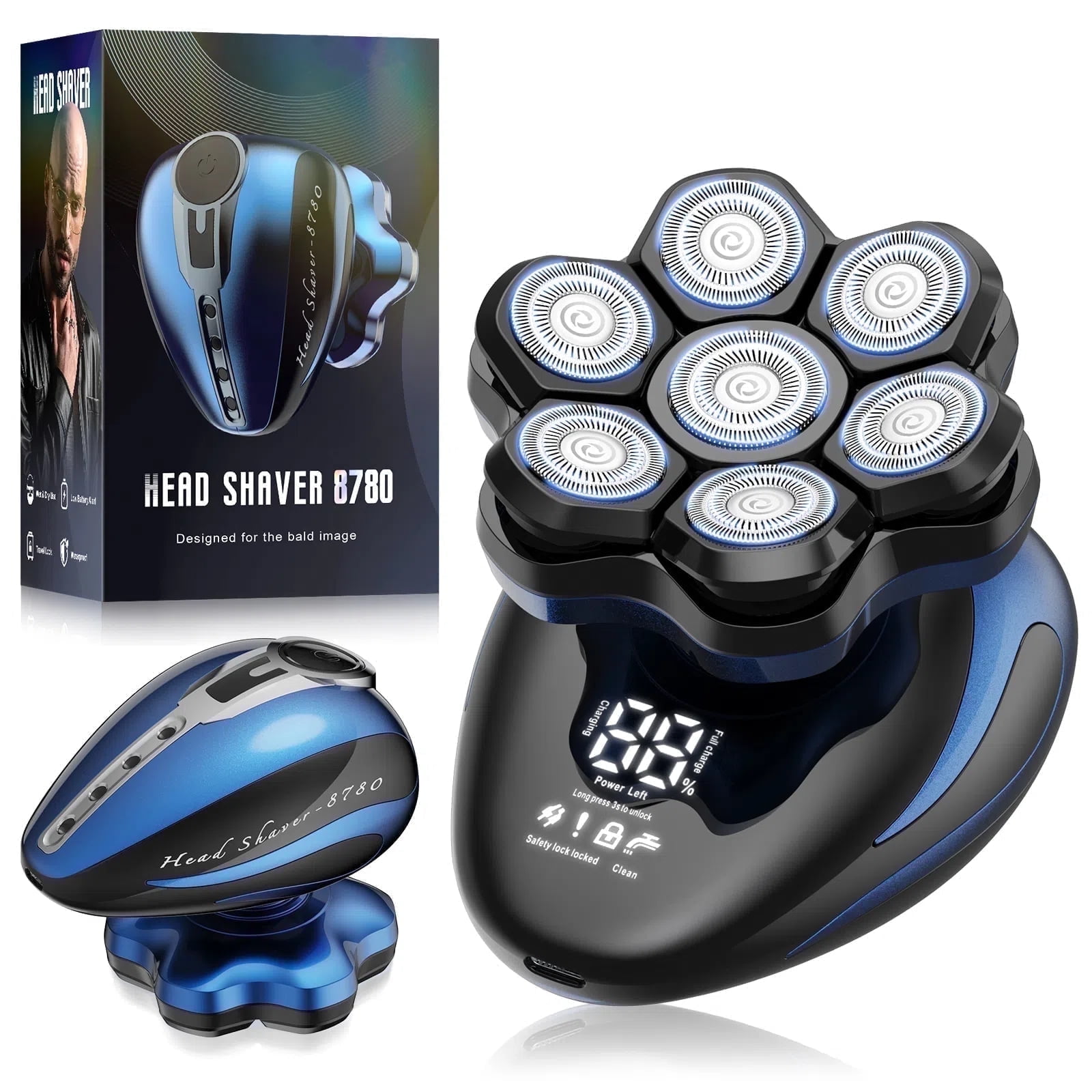 KOPEXY Head Shavers for Bald Men, Upgraded Magnetic Detachable Electric Razor, 7D Rotary Shaver, IPX6 Waterproof Wet/Dry Hair Beard Trimmer, Grooming Shaving Kit with LED Display&Type-C Fast Charging
