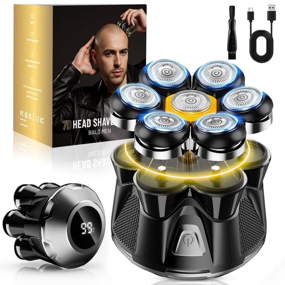 Nogroa Head Shavers for Men, Magnetic Electric Bald Razor, 7D Rotary Cordless Shaver, Rechargeable Grooming Kit for Mens Scalp/Face/Beard, Close Shaving, PX7 Waterproof, Wet/Dry, LED Display