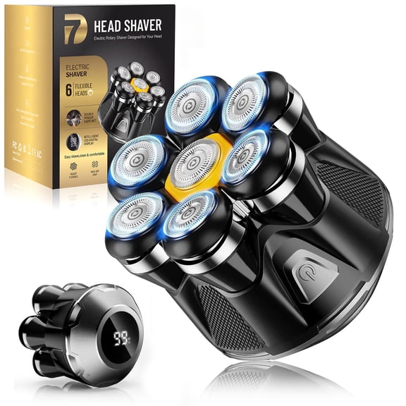 Nogroa Head Shavers for Men, Magnetic Electric Bald Razor, 7D Rotary Cordless Shaver, Rechargeable Grooming Kit for Mens Scalp/Face/Beard, Close Shaving, PX7 Waterproof, Wet/Dry, LED Display