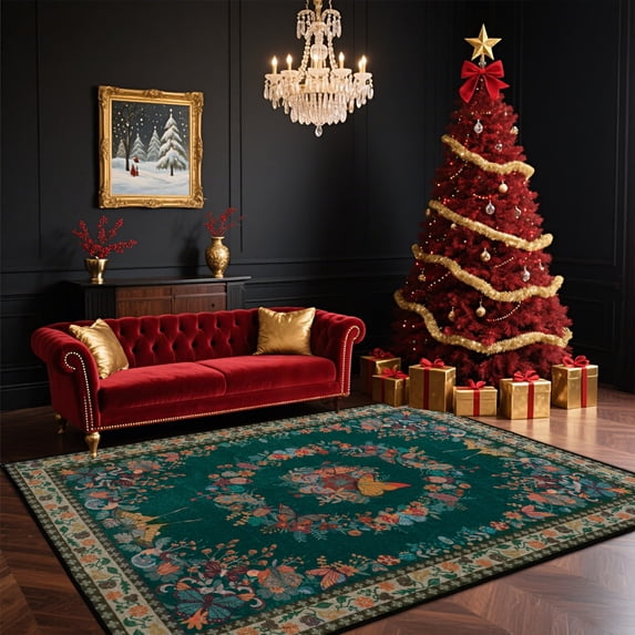 KOPOEELK 6x9 Area Rugs for Living Room, Dark Green Butterfly Print Washable Rug, Stain Resistant Non Slip Low Pile Carpet for Bedroom, Dining Room and Home Decor