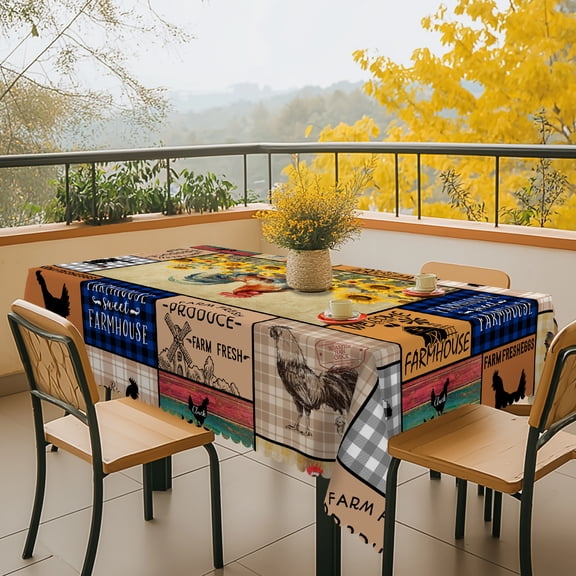 KOPOEELK Patchwork Farm Rooster Tablecloth 55 x 70 in Rectangle Table Cloth, Waterproof Washable Dining Table Cover for Kitchen Decor, Farmhouse Home Decor, Party Decorations & Outdoor Dining