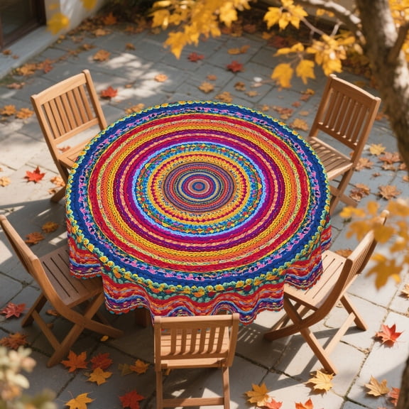 KOPOEELK Rainbow Bohemian Round Table Cover, 60 Inch Washable Round Tablecloth