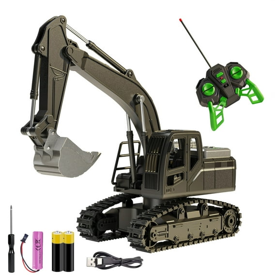 KOPPOP 5-Channel Remote Control Excavator, 1:24 Scale Alloy Construction Vehicle with Shovel Arm, Sound & Light, Crawler Sandbox Digger Toys Gift for Boys Ages 3-12