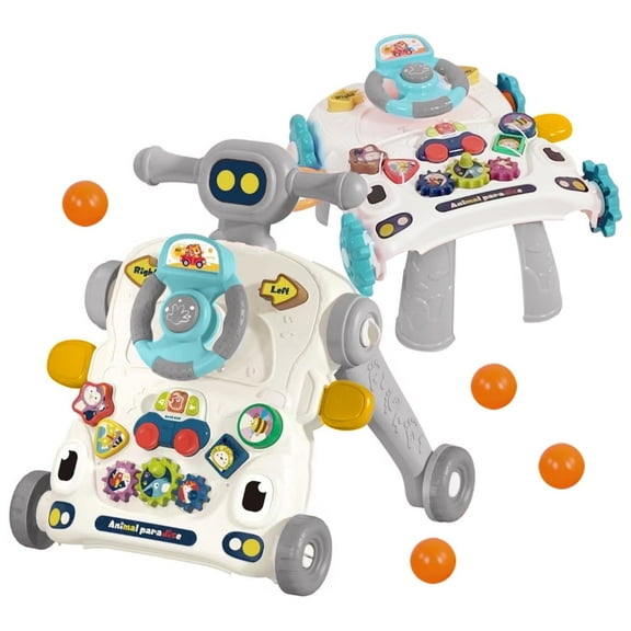 KOPPOP Baby Walker, 3-in-1 Activity Center and Learning Walker Sit-to-Stand Toy with Music & Lights, Foldable Push Toy for Infant Toddler 9  Months, Grey