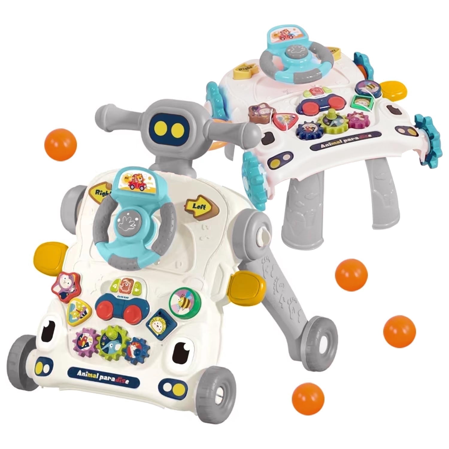 KOPPOP Baby Walker, 3-in-1 Activity Center and Learning Walker Sit-to-Stand Toy with Music & Lights, Foldable Push Toy for Infant Toddler 9+ Months, Grey