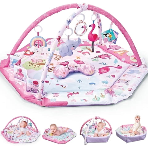 KOPPOP 4-in-1 Play Gym & Activity Mat with Ball Pit, Safe for Tummy Time & Play Pink