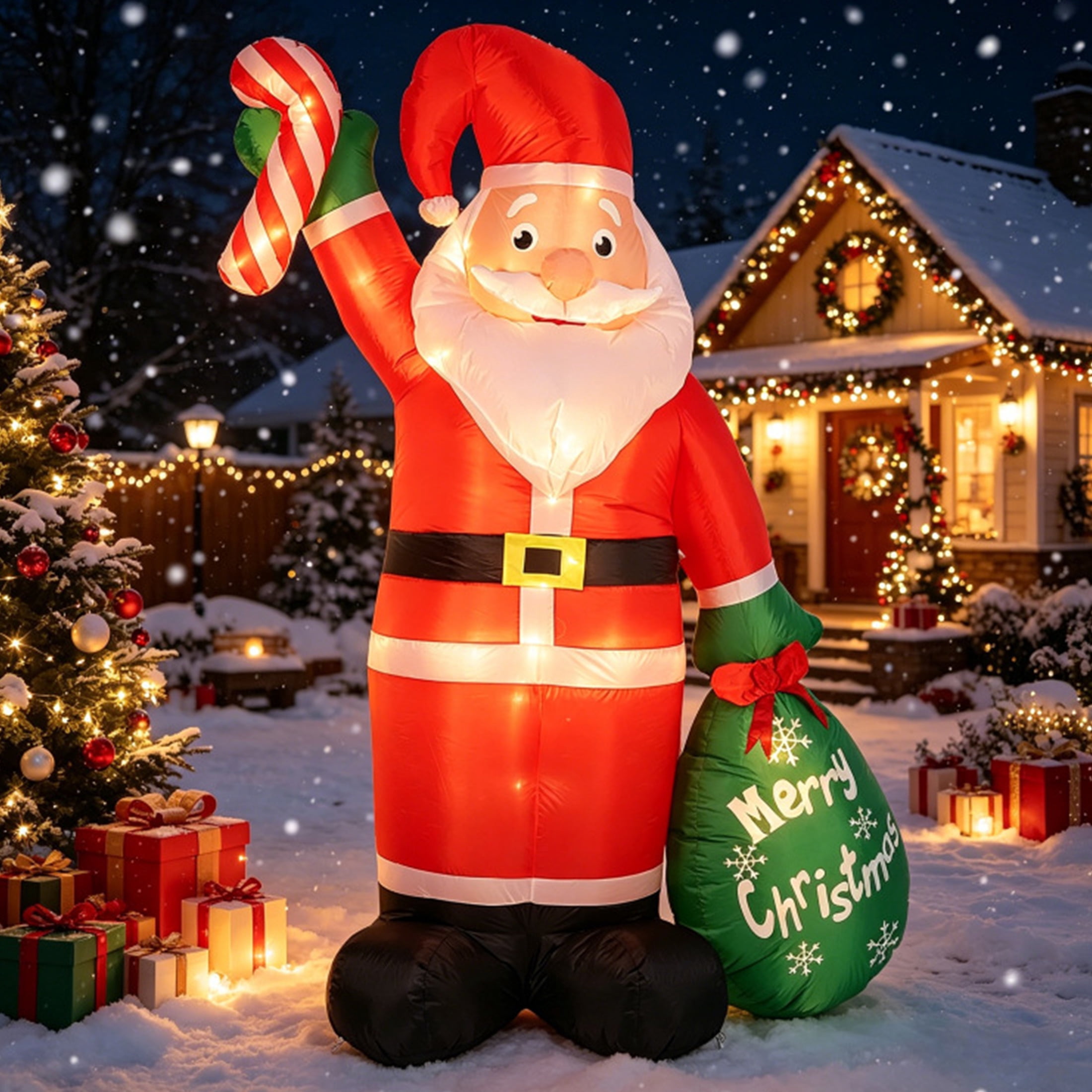 Santa Items KOPPOP 8FT Christmas Inflatable Santa with Gift Bag, Blowup Christmas ...