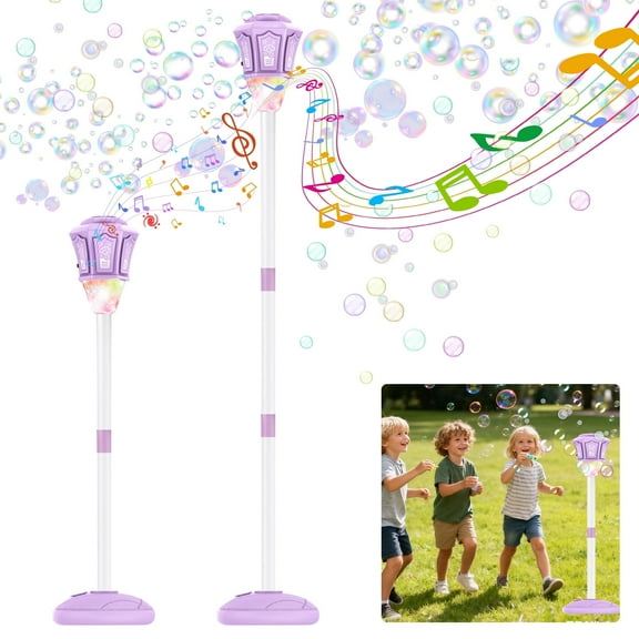 KOPPOP Garden Bubble Machine, LED Musical Lawn Lamp with Remote Control & Rechargeable Battery, Adjustable Height Outdoor Party Bubble Blower for Kids Birthday Gifts (Purple)