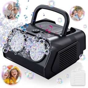 KOPPOP Upgraded Bubble Machine, Automatic Bubble Blower for Kids with 85ml Bubble Solution and Rechargeable Battery, 20000+ Bubbles Per Minute Indoor Outdoor Toy for Birthday Party, Black