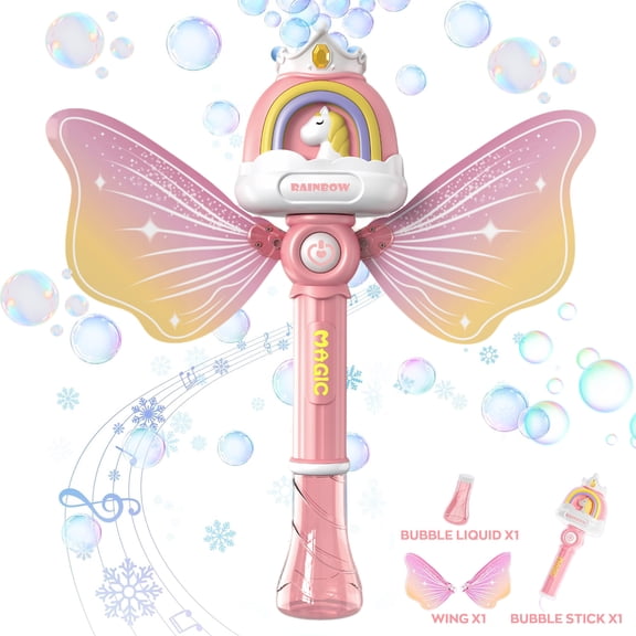 KOPPOP Bubble Wand, Bubble Machine with 130ML Bubble Solution (Refillable), Battery Operated, Creates Giant Bubbles with Music & Lights for Indoor/Outdoor Events (Pink)