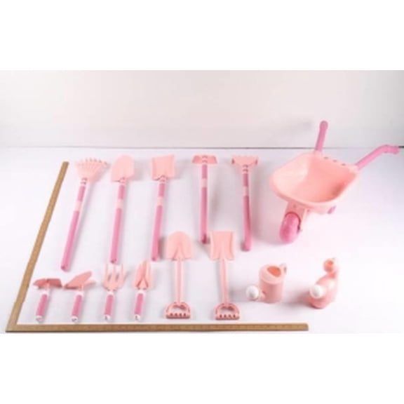 KOPPOP Gardening Set 7PCS with Wheelbarrow, gardening gifts Lightweight Plastic Short-Handle (28.3") for Garden, Patio, and Outdoor Use, Pink