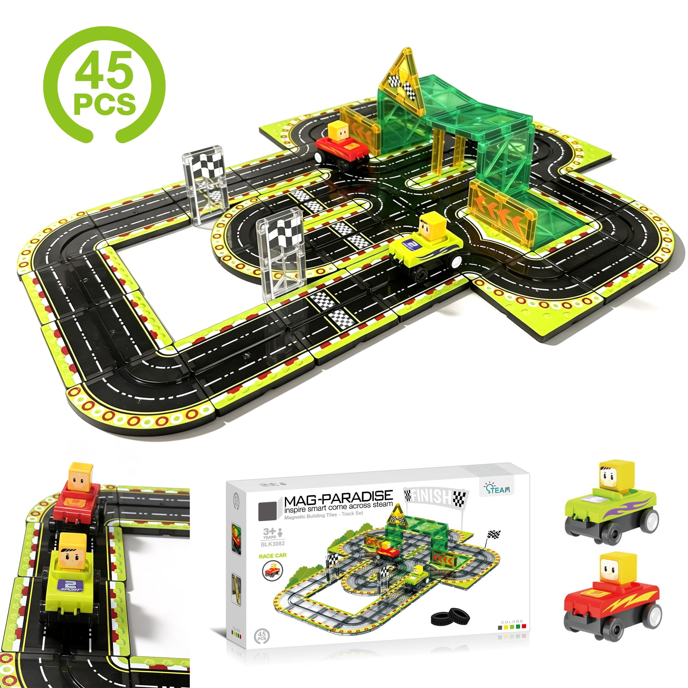 KOPPOP Magnetic Track Racer Set, Buildable Race Track with Magnetic ...