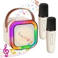 thumbnail image 1 of KOPPOP Mini Karaoke Machine with 2 Wireless Mics, Portable Speaker for Home & Travel Singing, Fun Gift for Kids 4-12+ Years Old (White), 1 of 7