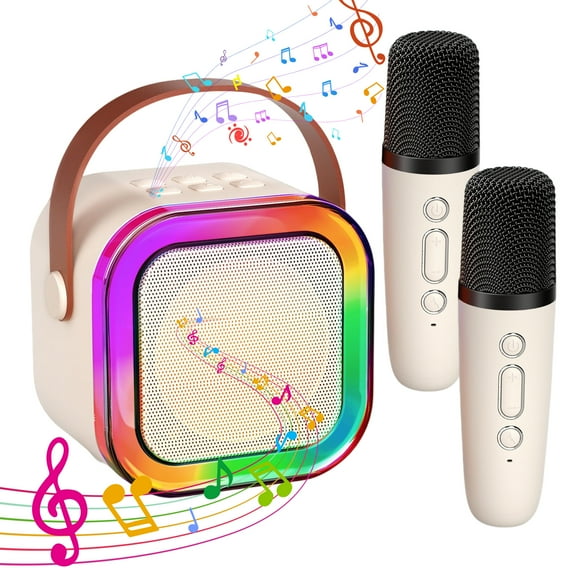KOPPOP Mini Karaoke Machine with 2 Wireless Mics, Portable Speaker for Home & Travel Singing, Fun Gift for Kids 4-12+ Years Old (White)