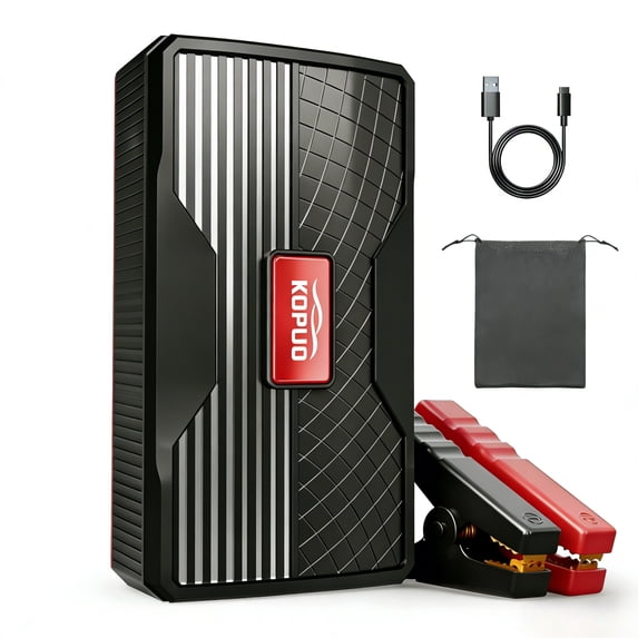 KOPUO 6000A Car Battery Jump Starter, 12V Jump Box with Storage Bag, Portable Car Jumper Starter for 8.5L Gas/6.5L Diesel Engine, Emergency Rescue and Camping Essentials