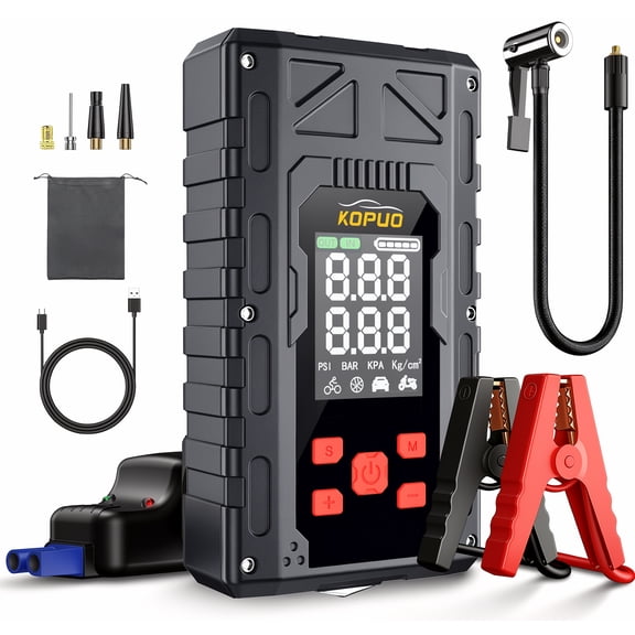 KOPUO Car Battery Jump Starter with Air Compressor,7000A Jumper Box for Car Battery Portable Booster Jump Pack,12V Jump starter 150PSI Car Tire Inflator Air Pump(up to 8.0L Gas/6.5L Diesel)