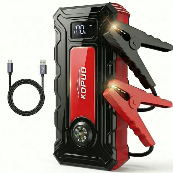 KOPUO Car Battery Charger, Ultra-Compact Car Jumper Starter Portable, Jump Box with Compass & LED Flashlight for 8.5L Gas/6.5L Diesel Engines