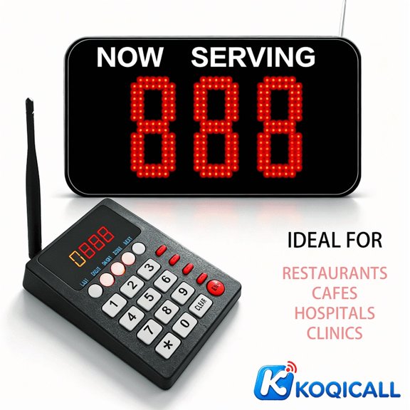 KOQICALL Restaurant Pager System with 3 Digits Display,Take A Number Dispenser Queue Calling System for Hospital Medical Clinic Bank Counter Office