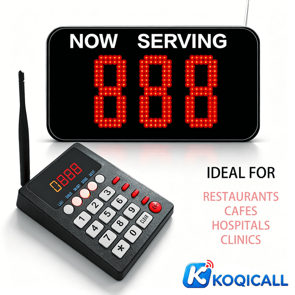 KOQICALL Restaurant Pager System with 3 Digits Display,Take A Number Dispenser Queue Calling System for Hospital Medical Clinic Bank Counter Office