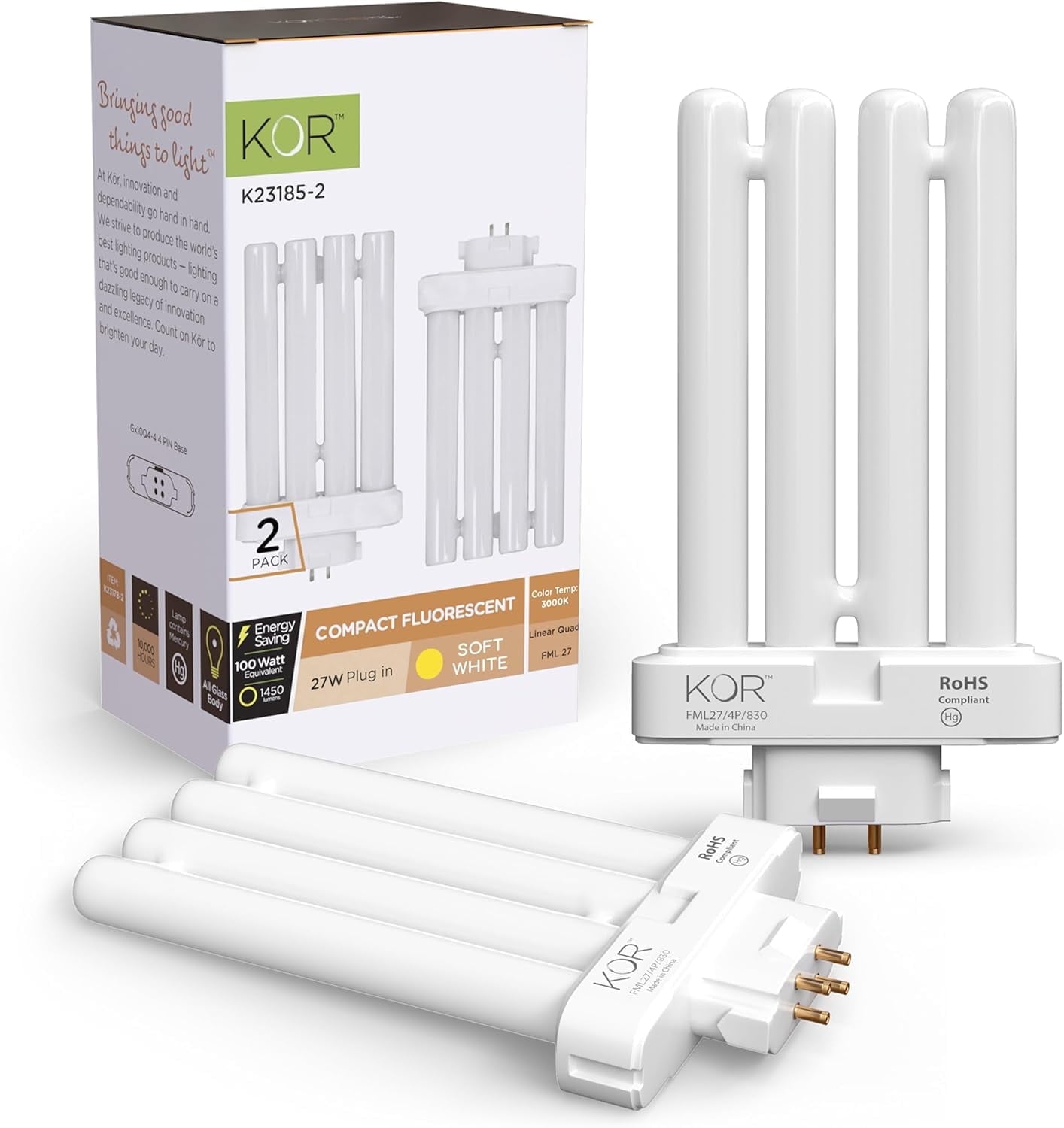 KOR Pack of 2 - FML27-30K Light Bulbs 27 Watt 4 Pin FML Lamp ...