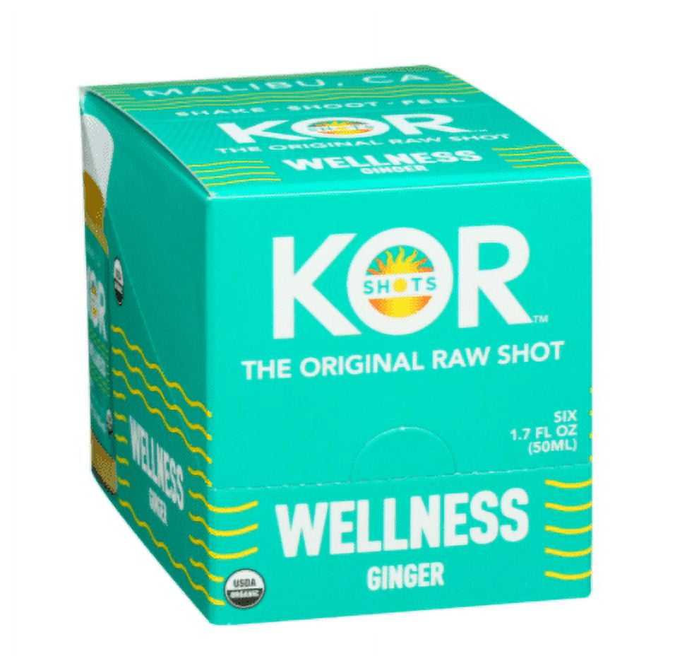 KOR Shots Wellness Ginger Lemon & Cayenne Pepper Shot, 1.7 Fl Oz, 6