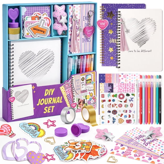 KORALAKIR DIY Journal Kit, Scrapbook Supplies, Journaling Stationery Set, Diary Stuff, Birthday Gifts for 8-14 Year Old Teenage Kids