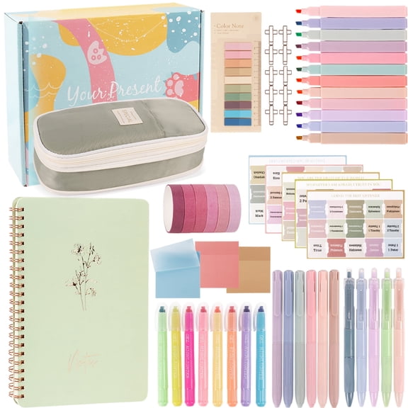 KORALAKIRI 33Pcs Bible Journaling Kits, Bible Study Supplies with Bible Case, No Bleed Highlighter Pens, Bible Journal Accessories, Cute Spiral Notebook Stationary Set for Women Gifts