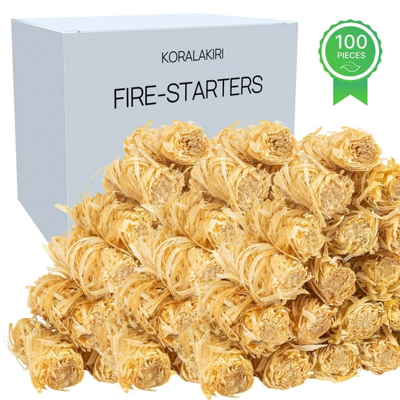 KORALAKIRI Fire Starter 100pcs Natural Charcoal Fire Starters for Outdoor Campfires,Fireplace,Grill, BBQ, Woodstove-Waterproof & Weather-Resistant Firestarter