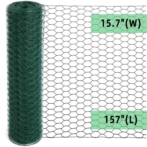 KORALAKIRI Floral Chicken Wire for Crafts, 15.7 x 157 Inch Green Mesh, PVC Coated Metal Netting Fence for Crafts, Poultry, Garden
