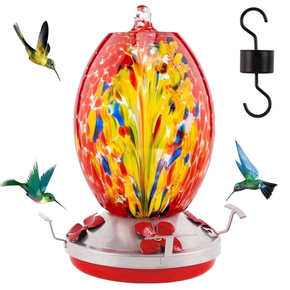 KORALAKIRI Glass Hummingbird Feeders, 27OZ Hummingbird Feeder for Outdoors Hanging ant and Bee Proof, Humming Birds Feeders for Outside