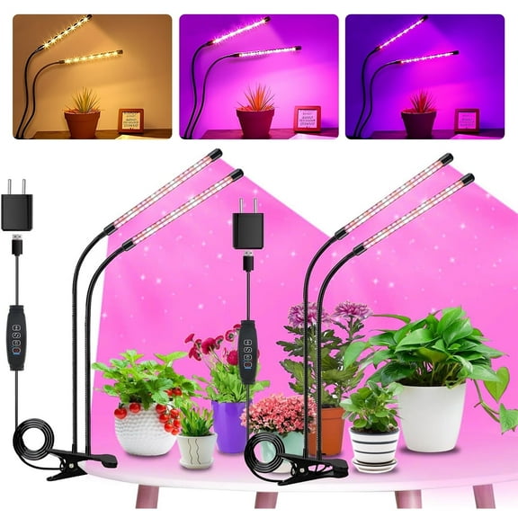 KORALAKIRI 2 Pack Grow Lights for Indoor Plant, Red Blue White Full Spectrum LED Plant Lights for Indoor Growing with Clamp for Seed Starting 2 Heads