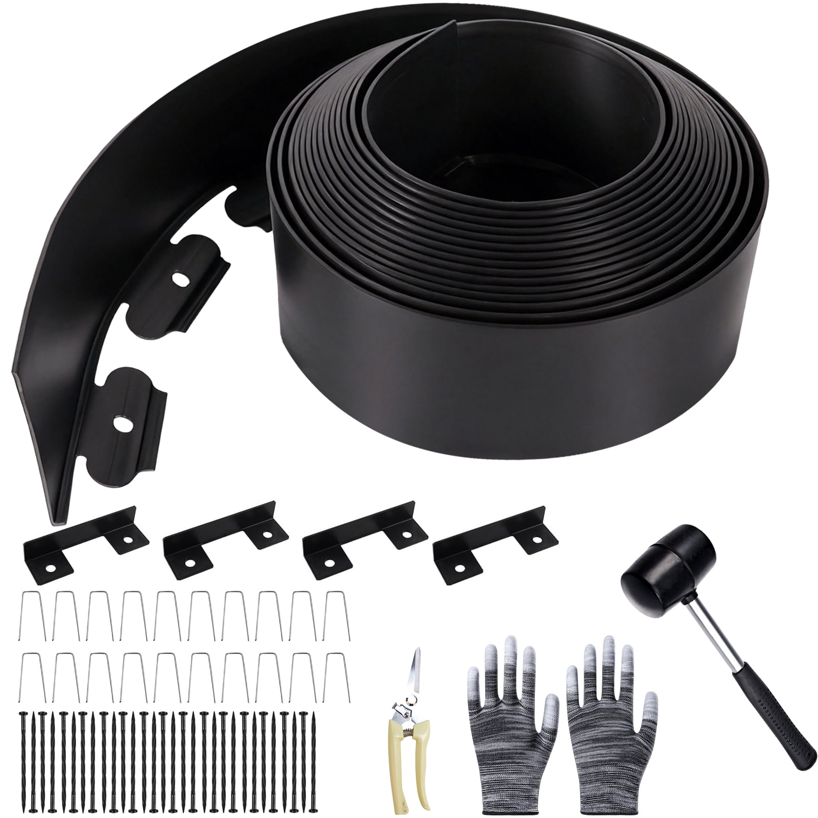 KORALAKIRI Landscape Edging Kit, 33ft Garden Edging Border 3.9 Inch Tall with 50 Pcs Spikes, Edging for Landscaping, Garden, Black
