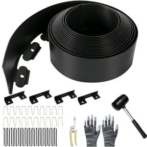 KORALAKIRI Landscape Edging Kit, 33ft Garden Edging Border 3.9 Inch Tall with 50 Pcs Spikes, Edging for Landscaping, Garden, Black