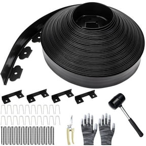 KORALAKIRI Landscape Edging Kit, 40ft Garden Edging Border 2 Inch Tall with 50 Pcs Spikes, Edging for Landscaping, Garden, Black