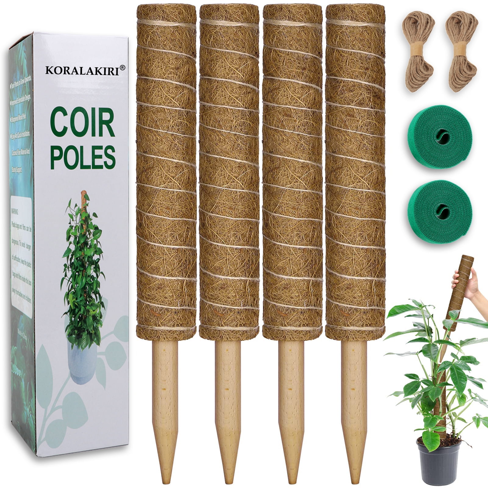 KORALAKIRI Moss Pole for Monstera Plants Support, 4 Pack 15.8 Inch