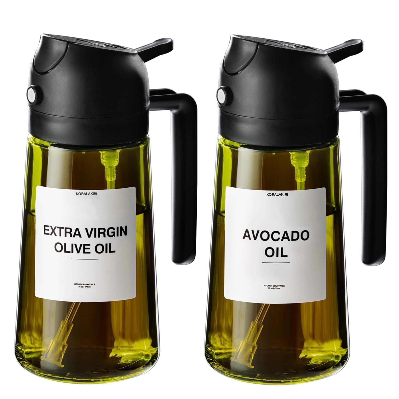 Oil Spray Bottle, 470 ml/16 oz Oil Spray and Oil Container, Strong Fogging Spray Glass Bottle (White)