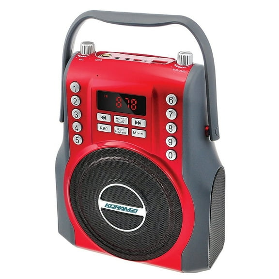 Koramzi KS-200RD Karaoke Portable Rechargeable Boombox with Bluetooth, FM Radio, AUX In, 3.5mm Audio Jack, Red