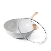 KORDISEN 12-Inch Ceramic Wok Pan with Lid, Nonstick Stir-Fry Pan, Induction Compatible, Grey