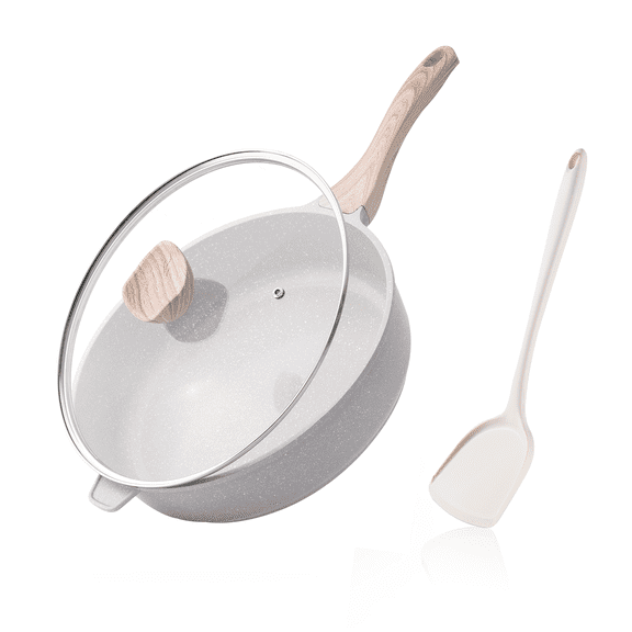 KORDISEN 5.5QT Ceramic Jumbo Cooker with Lid & Silicone Spatula (Gray）