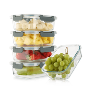 KORDISEN 5-Pack 36oz Glass Food Storage Containers with Gray Lids, Glass Meal Prep Containers for Leftovers, Lunch and Food Storage