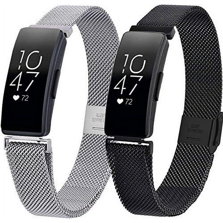 Koreda Compatible with Fitbit Inspire/Inspire HR/Inspire 2 Bands Sets Women Men, 2 Pack Stainless Steel Mesh Loop Bracelet Strap Replacement for