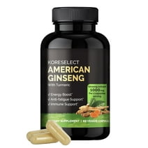 KORESELECT American Ginseng Capsules - 1000 mg American Ginseng Extract for Pre Workout, Energy & Immune Support Ginseng Supplement with Turmeric Extract - 60 Capsules