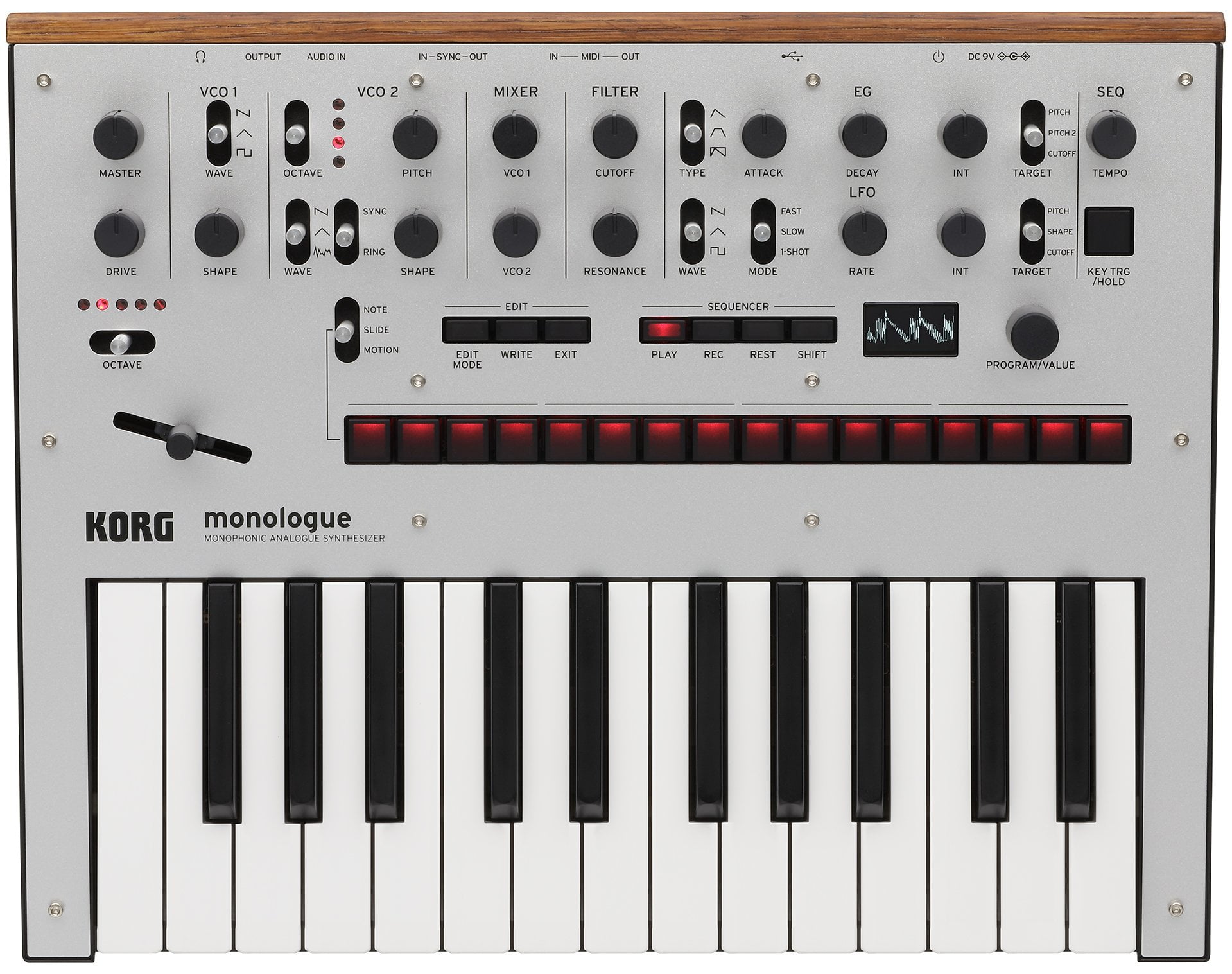 KORG Monologue Analog Synthesizer monologue SV Monologue Silver 25 Keys 16-Step Sequencer Oscilloscope Equipped Battery-powered Lightweight Ideal for Carrying
