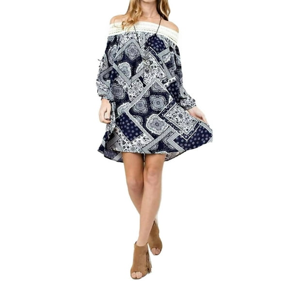 Kori Batik Patchwork Off The Shoulder Dress