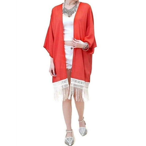 Kori Bohemian Crochet & Fringe Kimono Jacket
