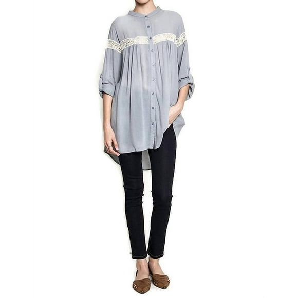 KORI Button Up Lace Trim Tunic