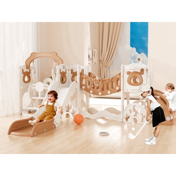 KORIMEFA 12 in 1 Toddler Slide Set, Kids PlaySet with Swing Playground for Baby 1-3 Years, Toddler Climber Slide Slide PlaySet with Basketball Hoop,Outdoor Indoor Playground for Toddlers Upgraded